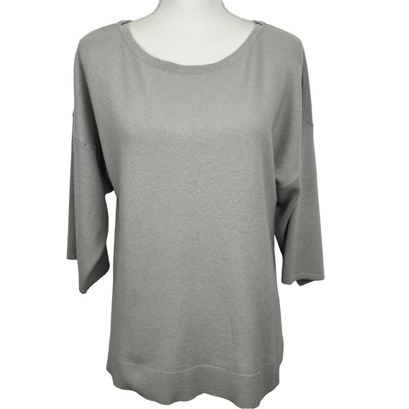 CHICO’S Women’s 100% Cashmere Pullover Sweater Sz 1-Small 8/10 Gray Flaws/Stain - Picture 1 of 13